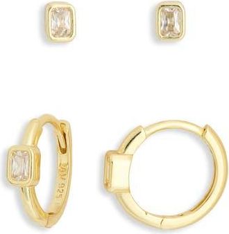 Argento Vivo Set of 2 Baguette Cubic Zirconia Stud & Huggie Hoop Earrings in Gold at Nordstrom Rack
