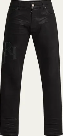 Amiri Mens Staggered Logo Waxed Skinny Jeans