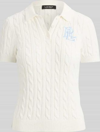Lauren Ralph Lauren Regular Fit Strick Poloshirt mit Label Stitching in Weiss, Gr&ouml;&szlig;e XL