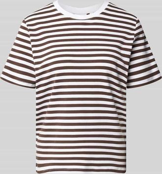 Comma T-Shirt im Allover-Look mit Rundhalsausschnitt in Dunkelbraun, Gr&ouml;&szlig;e 34