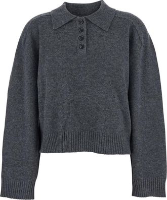 Loulou Studio Grey Sweater With Classic Collar And Ribbed Details In Cashmere Woman
