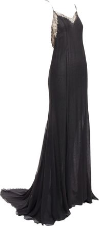 Versace Gianni Versace Punk Chain Detail Lace Trim Sheer Long Gown