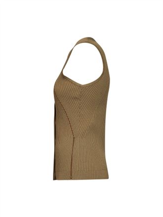 Max Mara Womens Vest Mxmfiorire Khaki Green Ribbed Cotton Tops Top