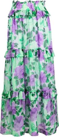 P.A.R.O.S.H. Groene Zijden Maxi Rok - Dames - Maxi Rokken - Veelkleurig - XS - Rokken