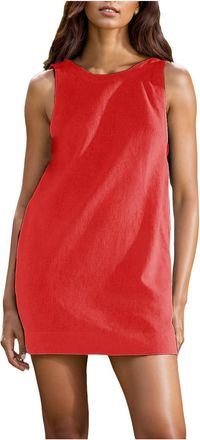 Generic Womens Summer Crew Neck Sleeveless Open Back Dress Casual Beach Sunshine Cotton Linen Mini Dress 2025