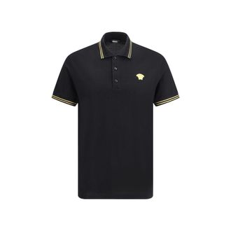 Versace Black Cotton Polo Mens Shirt