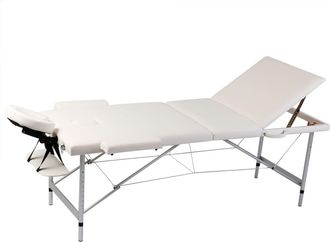 vidaXL Camilla De Masaje Plegable De 3 Secciones Estructura De Acero Inoxidable Color Blanco Crema 020001876