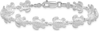 Diamond2Deal Sterling Silver Rhodium-plated Polished Sea Turtle Bracelet 7.5