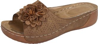 Generic Womens Summer Beach Sandals Dressy Flat Open Toe Platform Shoes with Arch Support Flower Platform Sandals For Casual Walking Outdoor Wear (Brown, 3.5)