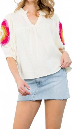 THML Clothing Brandi Crochet Sleeve Top In White