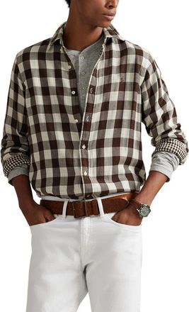 Polo Ralph Lauren Classic Fit Check Cotton Twill Button-Down Shirt in Cream/Brown at Nordstrom, Size Xx-Large