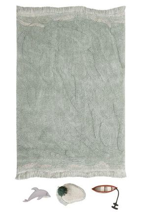 Lorena Canals Kids Wasahable Waves Play Rug in Natural Blue Sage Green at Nordstrom