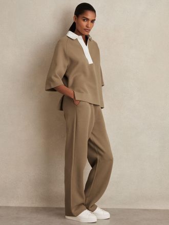 Reiss Camel Cotton-blend Interlock Wide-leg Joggers, XS