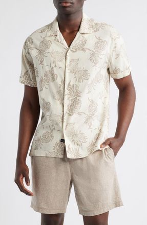 Rails Atlas Pineapple Print Linen Blend Camp Shirt in Pineapple Block Ecru at Nordstrom, Size Medium