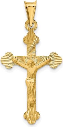 Diamond2Deal 14k Yellow Gold Polished Satin Diamond-Cut Crucifix Pendant