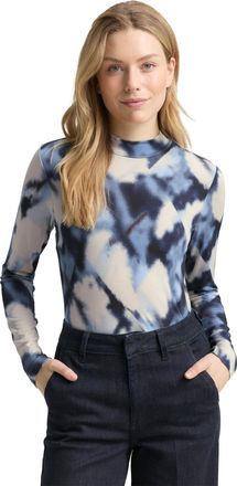 Tom Tailor Langarmshirt TOM TAILOR, Damen, Gr. 3XL, blau blurry argyle, Web, Obermaterial: 95% Viskose, 5% Elasthan, bedruckt, slim fit normal, ohne Ausschnitt, 