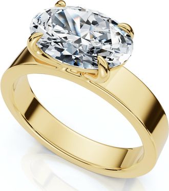 Pompeii3 Certified 2Ct Oval East West Cigar Band Solitaire Engagement Ring Lab Grown