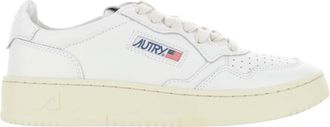 Autry Low-Top Leather Sneakers with Perforated Round Toe and Logo Detailing