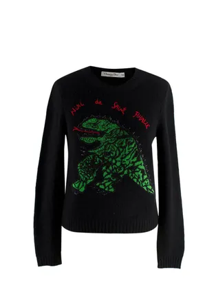 Dior Green Dinosaur Black Cashmere Knit Size XXS
