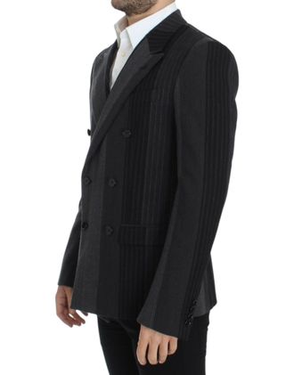 Dolce & Gabbana Mens Gray Striped Wool Stretch Blazer Clothing