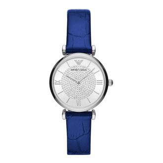 Emporio Armani Klassiek blauw leren horloge - Dames - Horloges - Blauw - ONE Size - Accessoires
