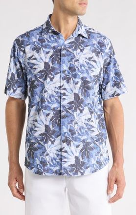 Tommy Bahama Coastal Ease Frond Drift IslandZone Short Sleeve Button-Up Shirt in Regal Blue at Nordstrom, Size Xxx-Large