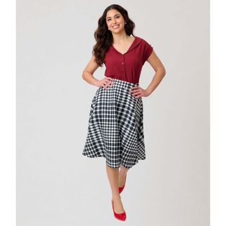 Unique Vintage Retro Style High Waist Vivien Swing Skirt in Black Plaid at Nordstrom, Size X-Small