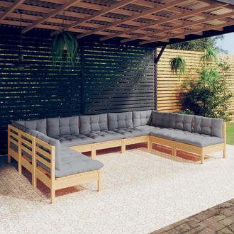 vidaXL Juego De Muebles De Jard&iacute;n 9 Pzas Y Cojines Madera Maciza Pino Vidaxl