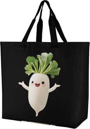 Generic Cute Daikon Radish Reusable Shopping Bags Large Capacity Grocery Bag Heavy Duty Tote for Women 40x40x16cm