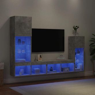 vidaXL Vidaxl - Muebles Tv Pared Con Led 4 Pzas Madera Ingenier&iacute;a Gris Hormig&oacute;n
