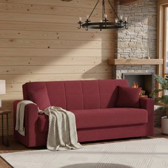 Dmora Dmora - Sof&aacute; Cama Dlunett, Sof&aacute; Cama Contenedor Lineal 3 Plazas, Sof&aacute; De Sal&oacute;n En Tela Acolchada Con Apertura Clic-clac, 212x80h87 Cm, Rojo