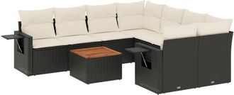 vidaXL Set De Sof&aacute;s De Jard&iacute;n 8 Piezas Y Cojines Rat&aacute;n Sint&eacute;tico Negro Vidaxl