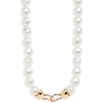 Open Edit Faux Pearl Necklace in White- Gold at Nordstrom