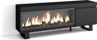 Skraut Home Mueble tv efecto madera negro 158x35x57cm chimenea efecto fuego