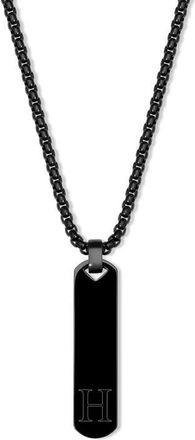 Brook & York Mens Engravable Initial Vertical Bar Necklace in Black H at Nordstrom