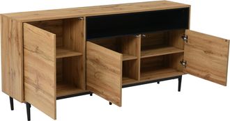 STILVORA Aparador Con 3 Puertas Y Estantes Ajustables, Estilo Moderno, En Mdf, Negro Y Madera, 160&times;35&times;76 Cm