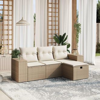 vidaXL Juego De Sof&aacute;s Jard&iacute;n Con Cojines 4 Pzas Rat&aacute;n Sint&eacute;tico Beige Vidaxl