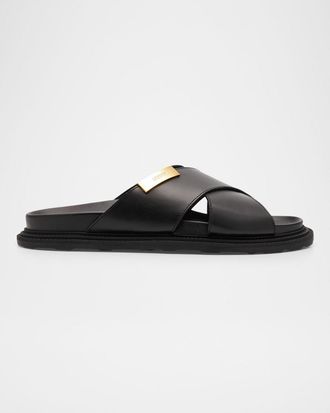 Moschino Mens Crisscross Leather Slide Sandals
