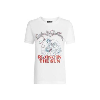 Dolce & Gabbana T-Shirts, female, White, Size: L Logo Embroidery T-Shirt