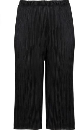 Generic Cropped Black Elasticated Waist Lightweight Plisse Trousers-30/32
