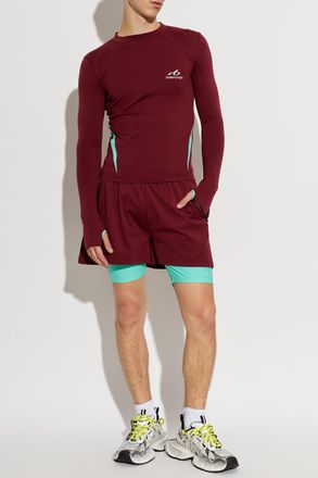 Balenciaga Shorts With Printed Logo, Mens, Burgundy