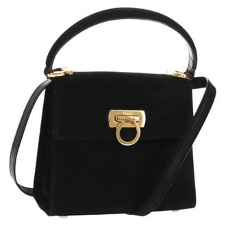 Ferragamo Pre-owned Handbags, female, Black, Size: ONE SIZE Pre-owned Suede Handbag