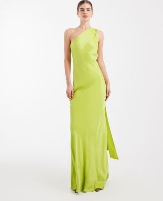 Maids to Measure Vestito lungo da damigella monospalla color lime con sciarpa-Verde