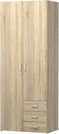 Dmora Armario Con Dos Puertas Y Tres Cajones, Color Roble, 77 X 49 X H200 Cm, Con Embalaje Reforzado - Dmora