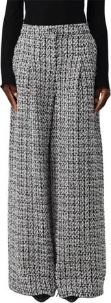 Karl Lagerfeld Broeken, Dames, Zwart, S, Tweed, Tweed Wide Leg Broek