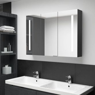 Berkfield Home LED Bathroom Mirror Cabinet 89x14x62 cm Shining Black | Size: 89 x 14 x 62 cm