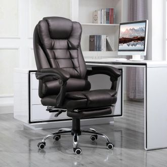 HOMCOM PU Leather Executive Office Chair with Retractable Footrest in Brown