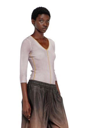 Diesel Ribbed V-neck jumper with contrast bands - T-Shirts - Woman - Violet