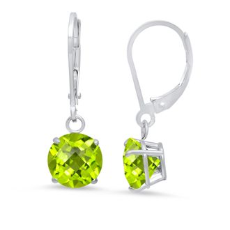 MAX + STONE Sterling Silver Round Checkerboard Cut Gemstone Leverback Earrings (8mm)