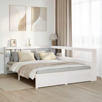 vidaXL Cama Con Estanter&iacute;a Sin Colch&oacute;n Madera Maciza Blanca 160x200 Cm Vidaxl